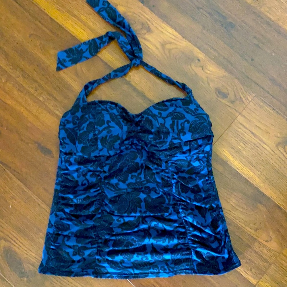Land’s End Black and Blue Halter Swim Top